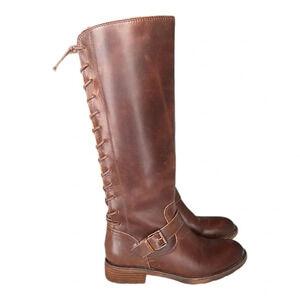 SOFFT Kristie Tall Boots Brown Leather Corset Lace Up Riding Biker Moto, 6.5